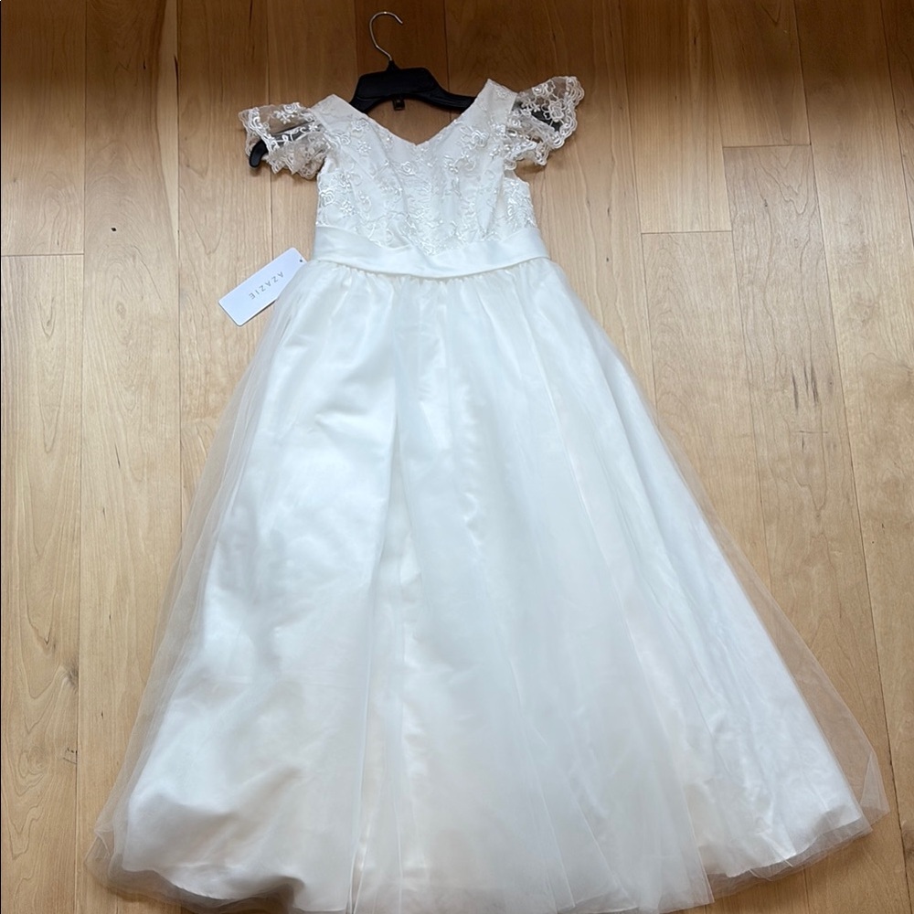 Azazie White Ruffled Tiered  Gown
